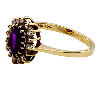 9ct Gold Amethyst / Diamond Cluster Ring size Q